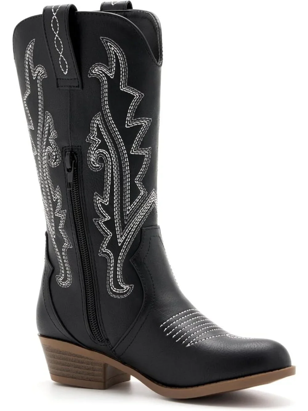 Girls Black Embroidered Cowgirl Stylish Girls Mid Calf Riding Kids Shoes Boots